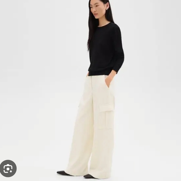 NWT Theory Cream Wide-Leg Cargo Pants In Admiral Crepe Size 0 - Picture 1 of 12
